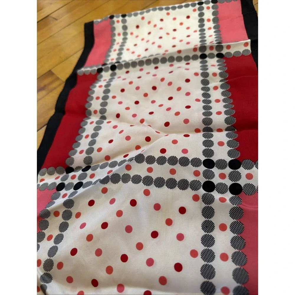 Oscar de La Renta Featherweight Silk Scarf Polka Dot Red Pink Vintage